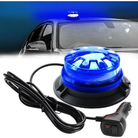 Luces de señalización redondas con 24 LED azules, impermeables, montadas en el techo con base magnética, adecuadas para coches, camiones y vehículos policiales, 12-24V. (1/4)