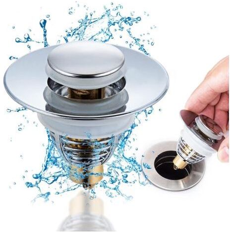 34-38mm Stainless Steel Sink Stopper, Universal Pop Up Anti-Odor Sink Drain with 2 Silicone Seals, Drain Filter with Anti-Clogging Strainer, for Countertop Basin, Bathtub Stopper (1/5)