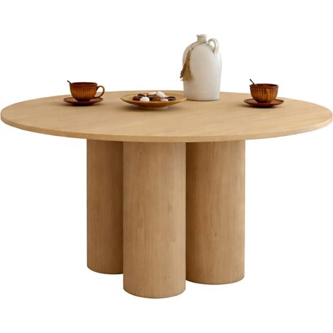 Table à manger ronde ELOISE pied central cylindrique 6 personnes hêtre 110 cm