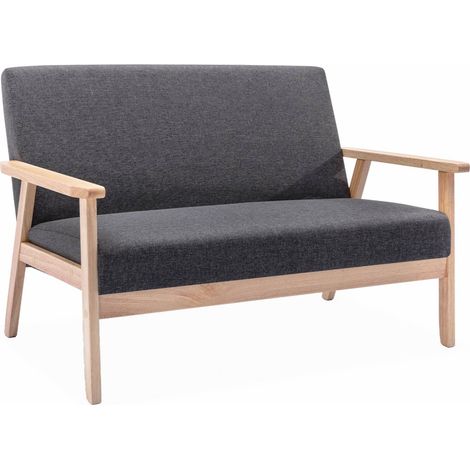 Banquette canapé 2 places en bois et tissu. Isak. L 114 x P 69.5 x H 73cm Polyester Gris foncé