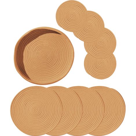 Ander Online Set 9 Sottopentole Intrecciati – 4x11cm e 4x18cm con Cesto – Protezione Termica Design Elegante – Ideale per Cucina e Tavolo da Pranzo (1/5)