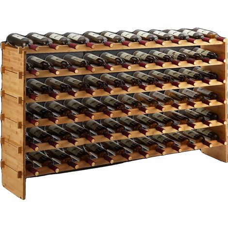 Cantina per vini, in bambù, con 6 ripiani, capacità 72 bottiglie, dimensioni 114 cm x 28 cm x 74 cm, design modulare. (1/5)