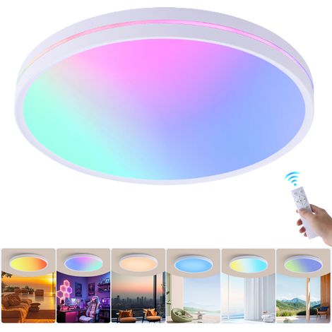 Plafonnier LED à intensité variable avec télécommande, puits de lumière LED à spectre complet, plafonnier RGB irisé, couleur variable, φ37 cm (1/5)