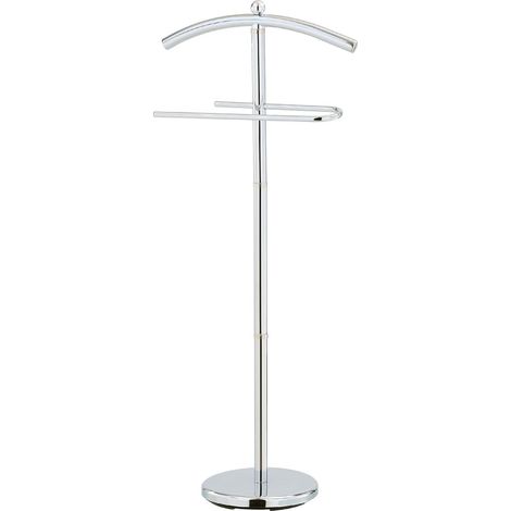 Valet de nuit double portant en métal chromé – Porte-vêtements avec socle rond stable – Dimensions 43 x 28 x 109 cm