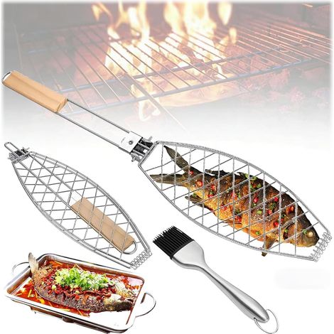 Grille barbecue pour Poisson, 63  12cm Grille de barbecue pour poisson, Grille Poisson pour Barbecue, avec Brosse à Huile, pour Barbecue à Poisson, Steak de Ailes de Poulet (1/5)