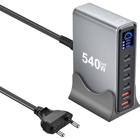 Chargeur de bureau multifonctionnel avec écran numérique 540 WAdaptateur multiport en nitrure de gallium LCDChargeur intellig(Y01) (1/5)