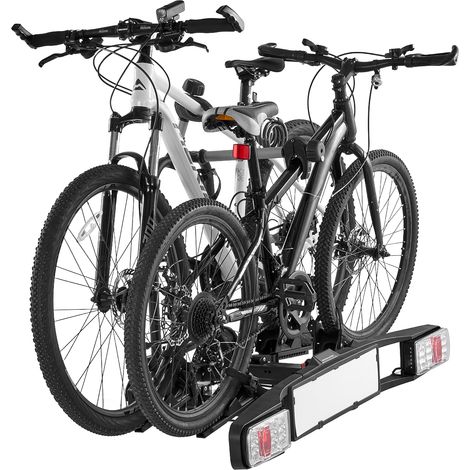 Mophorn Fahrradträger, zusammenklappbarer und abschließbarer Fahrradträger, passend für 5-cm-Empfänger, transportiert 2 Fahrräder mit Rücklicht, 65 kg Tragkraft