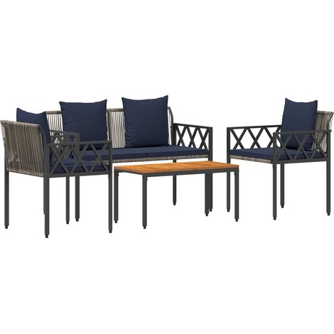 Juego de muebles de exterior 4 pcs Gris y azul marino vidaXL (1/5)