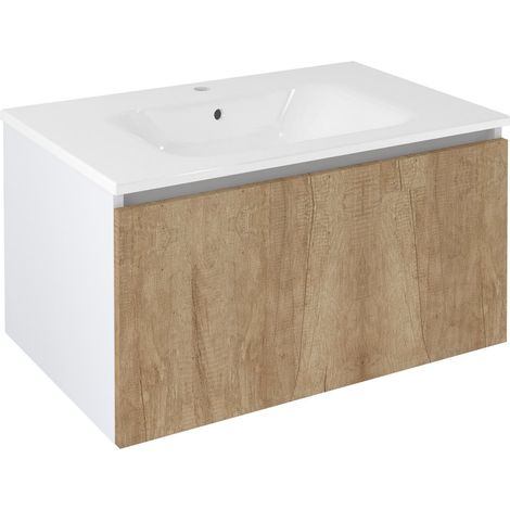 Meuble vasque LOREA 80x44x51,2cm, 1x tiroir, chêne alabama/blanc mat (1/4)
