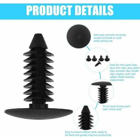 100pcs Rivet Clips en Plastique Rivet Fixation Plastique Clips Agrafes Garniture de Porte de Voiture Attache de Fixation de Retenue (1/4)