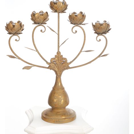Goldener Kerzenständer in Form eines Kandelabers für 5 Kerzen im glamourösen Chic-Stil (1/5)