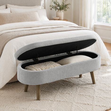 Banc coffre de rangement 110x40x42 cm chenille gris OKMYHOME (1/5)