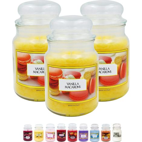 Candele profumate in vetro giara da 510 grammi - 3 giare grandi - Profumazione Vaniglia Macarons (1/5)