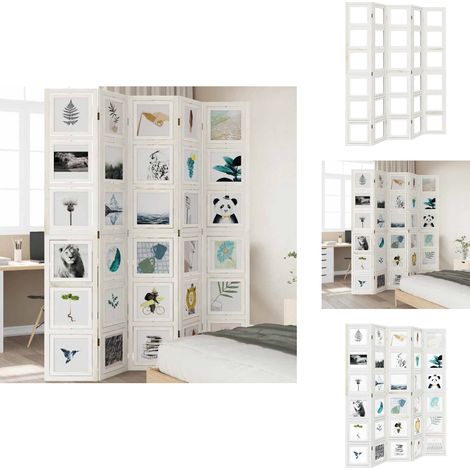 Cloison de séparation 5 panneaux blanc bois de paulownia massif - Séparateur De Pièce - Écran D'intimité - Cloison Pliable - Décoration Murale - Meuble Design (1/5)
