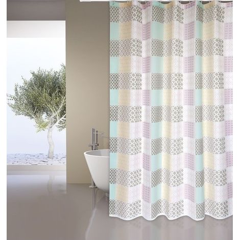 MSV Rideau de douche Polyester CERAMIQUE 180x200cm QUALITE PREMIUM Rose (1/2)