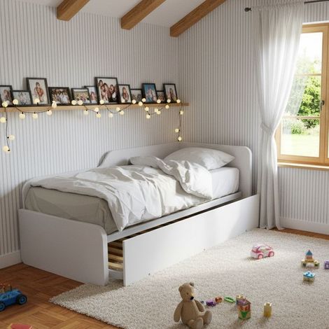 Divano letto sagomato 80x190 con letto estraibile e sollevabile - Bianco