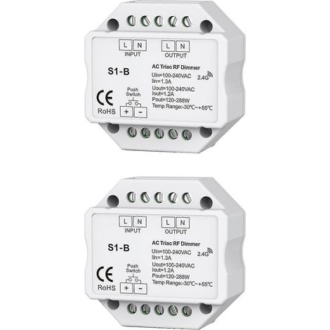 2 variateurs LED triac RF S1-b 110-220 V CA, sans fil 2,4 GHz, 120-288 W, interrupteur à bouton-poussoir. (1/5)