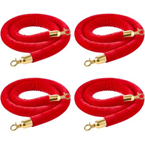 Cuerdas de Terciopelo Rojas para Postes 4 Piezas Longitud de 1,5 m, Cuerda de Barrera con Ganchos Dorados para Control de Multitudes, Barrera Separadora para Eventos, Cines, Hoteles, Fiestas (1/5)