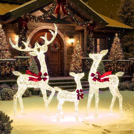 COSTWAY 3PCS Famille de Rennes de Noël Lumineux, 215 LED Blanc Chaud (1/5)