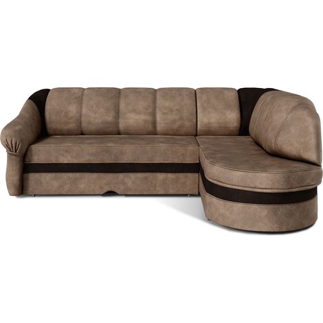 Canapé d'angle droit convertible velours marron clair et marron foncé Sundy 250cm (1/5)