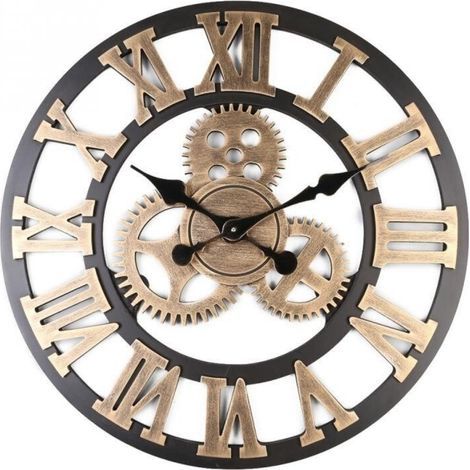 Orologio da parete silenzioso 3D in stile retrò europeo con ingranaggi industriali, orologio decorativo di personalità per soggiorno, 30 cm (1/5)
