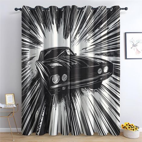 Rideau Occultant Voiture de Course - Décoration Voiture Rétro, Rideau Thermique Motif Garçon Sport Extrême, Lot de 2 Rideaux Opaque à Oeillets pour Fenetre Chambre Salon, 140x160 cm (LxH) - 2x L 140 X (1/5)