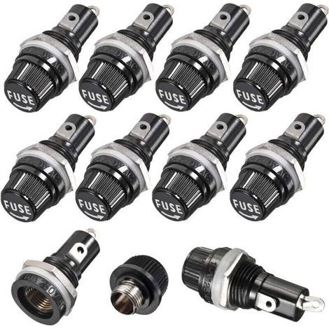 10 pièces 5 x 20mm Porte Fusible AC 10A 250V Noir Porte Fusible à Capuchon à Vis, Porte Fusible à Capuchon à Vis Monté sur Panneau (1/5)