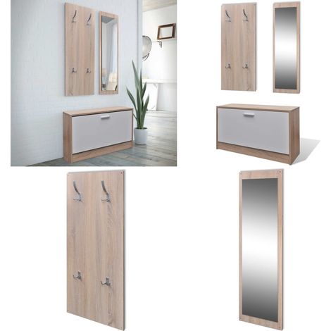 Scarpiera in Legno Set 3 in 1 Rovere e Bianco - Set 3 in 1 - Appendiabiti in legno