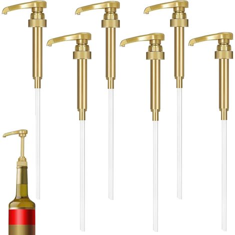 6 Pièces Pompe Sirop, Réutilisables Pompe Doseuse, Distributeur Sirop, Tête de Sirop Pompe de Rechange avec Tuyau, Pompe à Sirop Pompe Savon pour Cuisine Salle Bain (Or) (1/5)