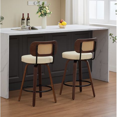 Set di 2 sgabelli da bar 56x43x90 cm in legno noce beige girevoli per isola cucina FloraGrace (1/5)
