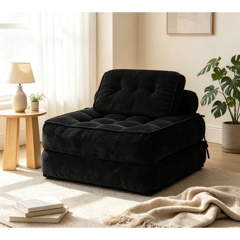 Fauteuil modulable pliant, canapé cube en velours côtelé, fauteuil paresseux pour salon chambre, Noir (1/5)