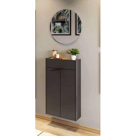 Garderobe Flurgarderobe schmal in grau mit Eiche ABERDEEN-01 modern 2-teilig mit Schuhschrank und Spiegel (1/5)