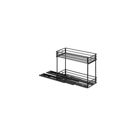 Étagère à épices coulissante pour placard, panier de rangement à double couche, noir (1/3)