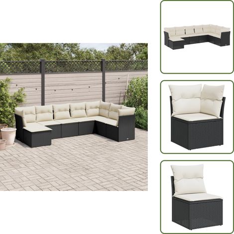 8-tlg. Garten-Sofagarnitur mit Kissen Schwarz Poly Rattan - Gartengestelle - Gartenmöbelset - Lounge Set - Rattan Möbel - Garten Sofa (1/5)