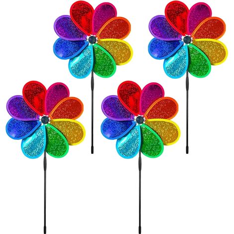 Moulin a Vent Jardin Exterieur, 4 Pièces Moulin à Vent Jardin, 30cm Moulin à Vent, Paillettes à Huit Feuilles, Hauteur Totale 71cm, avec Pointe, pour Jardin, Balcon, Pelouse (1/4)