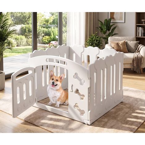 Parc pour Chien 60 cm Haut, Plastique Parc Chien 3+1 PCS Panneaux Parc Chiot Pliable avec Portail, avec ventouses et ancrages au Sol, Enclos pour Chat et Lapin Interieur Extérieur, Blanc (1/5)