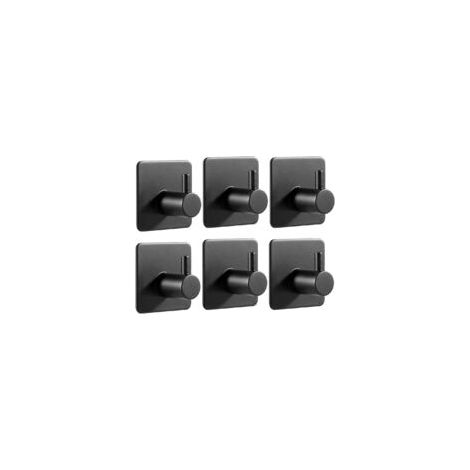Crochets adhésifs noirs, lot de 6, crochets en acier inoxydable 304, sans perçage, porte-serviettes en acier inoxydable pour la maison, la cuisine, la salle de bain et le bureau. (1/5)