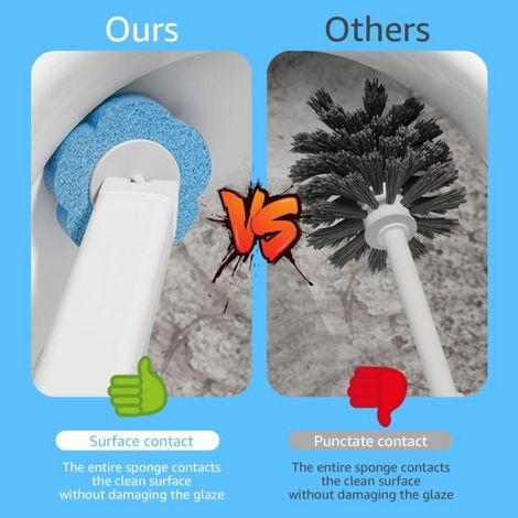 Brosse WC à têtes jetables, manche long, 24 recharges parfum marin, support mural sans perçage (1/4)