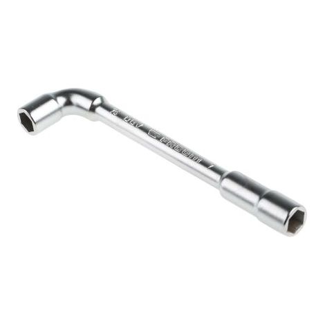 Facom – Clé à pipe débouchée forgée 6x6 pans 7mm L.106mm – Poinçonnage profond pour serrage fiable – Finition chrome satinée – Pour écrous en hauteur
