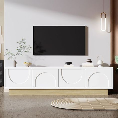 Meuble TV 175 cm, design courbe minimaliste Meuble TV contemporain, rangement spacieux, passe-câbles intégré (1/5)