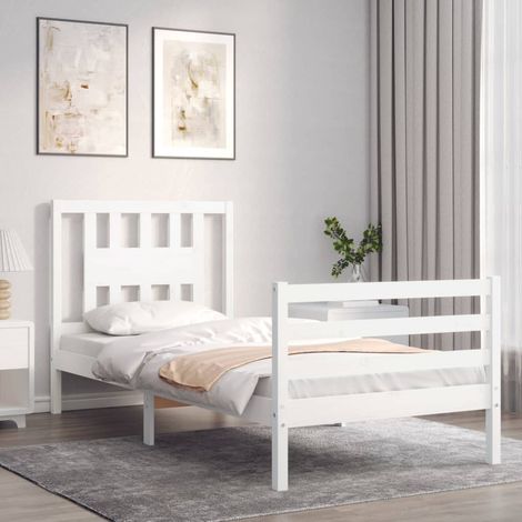 Bed Frame without Mattress White Single Solid Wood vidaXL (1/4)