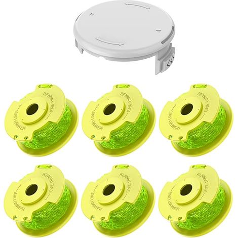 7 Pack Bobine Fil Coupe Bordure remplacements pour Ryobi One + AC14RL3A 18v 24v 40v Coupe Bordures, Bobine Ø 2mm, Longueur 3,3m (6 Fil Coupe Bordure,1 Couvercle) (1/5)