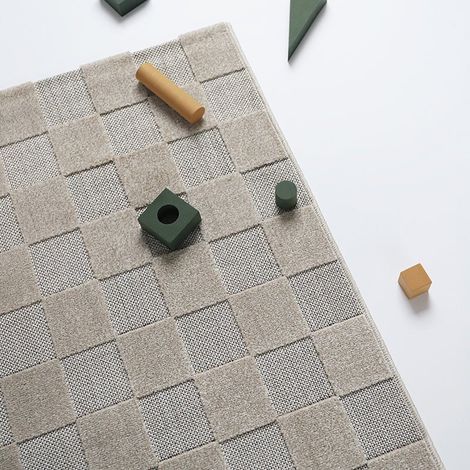 Tapis Design Contemporain Damas, Motif Damier en Relief, Fibre Robuste, Sable, Taille L - PANGIVO (1/5)