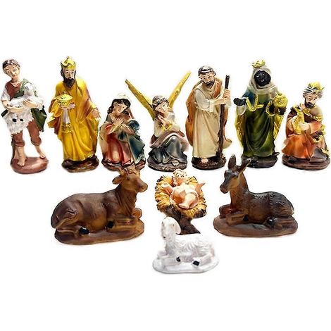 12-teiliges Weihnachtskrippen-Dekorationsset mit Jesus-Krippenfiguren aus Kunstharz