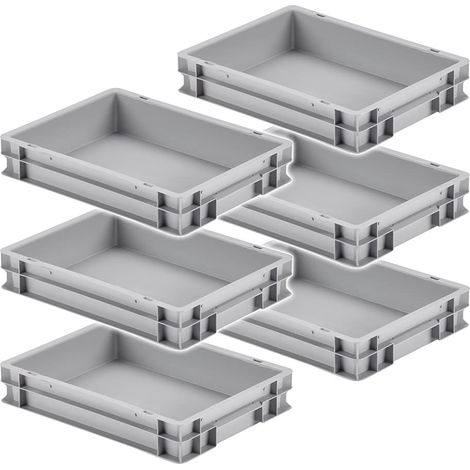 BRB 6 bacs empilables avec 2 barres de préhension, LxlxH 400x300x75 mm, gris