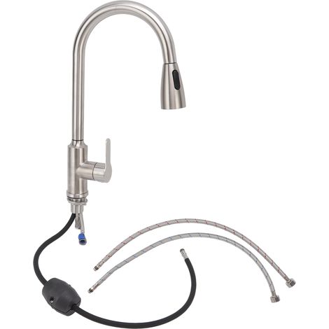 Robinet de cuisine noir en acier inoxydable G1/2, robinet extractible noir à double sortie (1/5)
