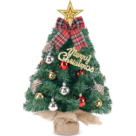 Mini Sapin de Noël 60cm Artificiel Petit Sapin de Noel Realiste avec 15 Deco Accessoires Suspendus à Monter en 5 Minutes pour La Maison Bureau (Vert, 60cm) (1/5)