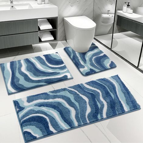 Ensemble Lot 3 Tapis Salle de Bain et WC, Tapis de Bain en Microfibre Antidérapant, Super Absorbant et Lavable en Machine, avec Tapis Toilette WC Contour Super Doux pour Douche, Baignoire (1/5)