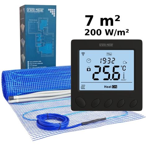 Kit de calefacción por suelo radiante 7 m², 200 W/m² + W390 termostato Wi-Fi programable