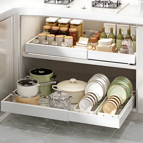 Organisateur de cuisine extensible blanc 32-52 cm – Plateau de rangement pour tiroir – Matériaux de haute qualité – Design minimaliste